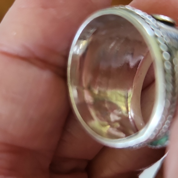 Sterling Malachite Wide Boho Bali Style Cigar Band Ring sz 8 - Picture 16 of 16